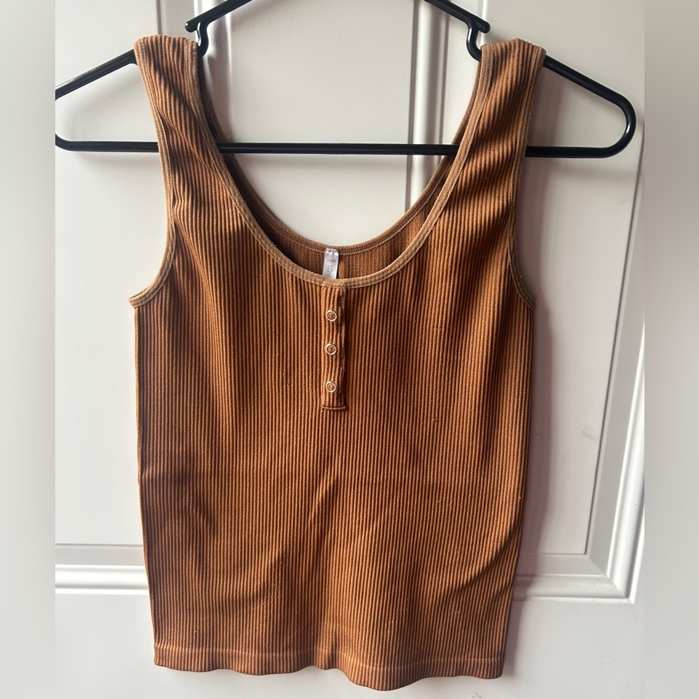 Brown Ribbed Tank Top